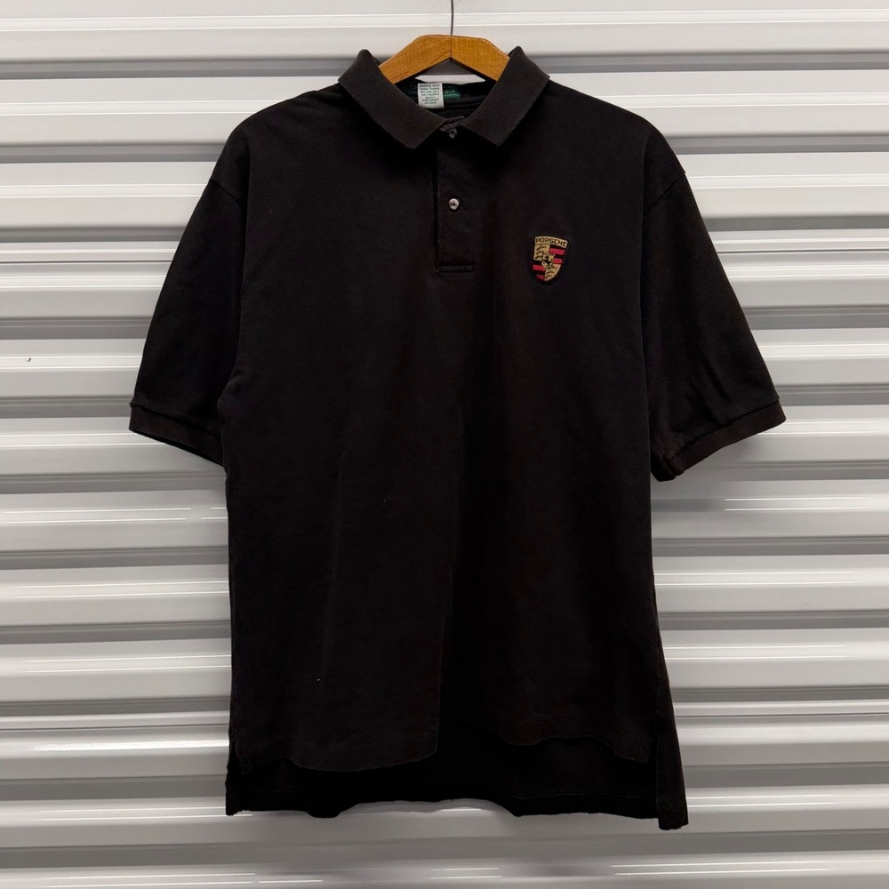 Vintage 90s Porsche Deller Faded Collared Polo Black Mens XL Shirt